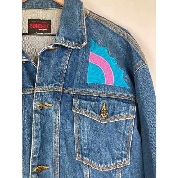 Vtg Sunbelt Sport Embroidered Patchwork Denim Jacket XL Boho Southwest Colorful - Picture 4 of 10